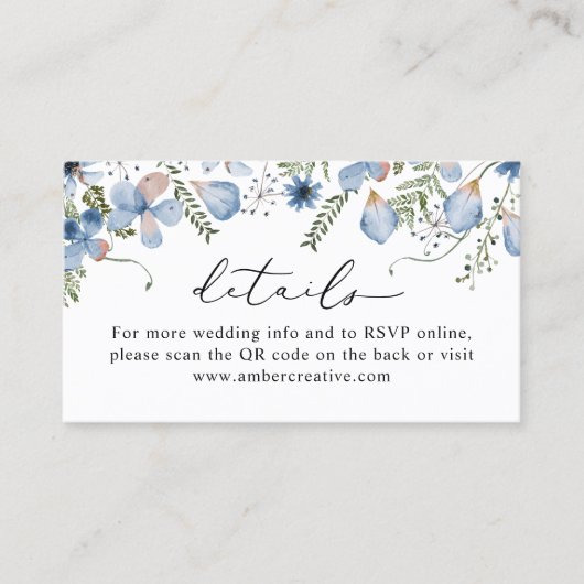 QR code Stusty Blue Wedding Details Enclosure Kaar Visitekaartje (Voorkant)