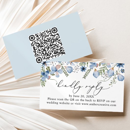 QR-code Stusty Blue Wedding RSVP Enclosure Kaart Visitekaartje