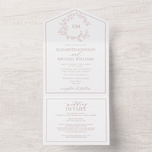 QR-code Stusty Roos Leafy Crest Monogram All In One Uitnodiging (Binnen)