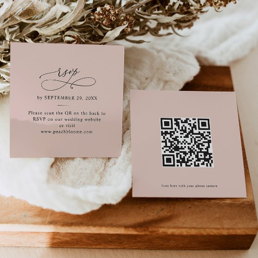 QR-code Stusty Roos Roze bruiloft online RSVP-kaar Vierkante Visitekaartje