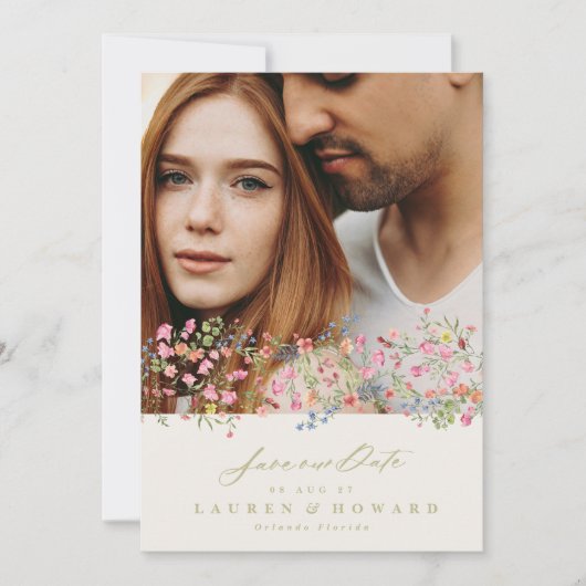 QR CODE subtiele bloemenlente band save the date Kaart (Voorkant)