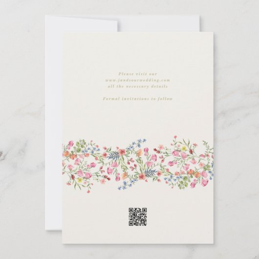 QR CODE subtiele bloemenlente band save the date Kaart (Achterkant)