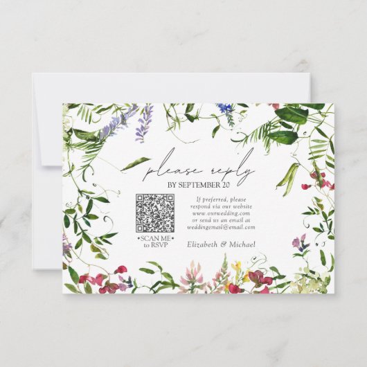 QR Code Summer Wildflower Waterverf Weddenschap RS RSVP Kaartje (Achterkant)
