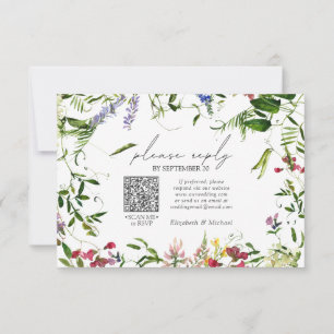 QR Code Summer Wildflower Waterverf Weddenschap RS RSVP Kaartje