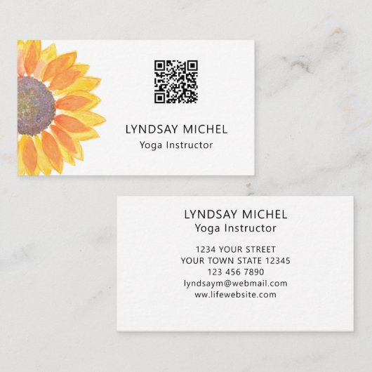 QR-code Sunflower Yoga Instructor Visitekaartje (Voorkant / Achterkant)