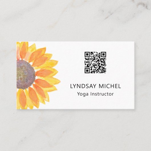 QR-code Sunflower Yoga Instructor Visitekaartje (Voorkant)