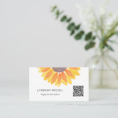 QR-code Sunflower Yoga Instructor Visitekaartje (Staand voorkant)