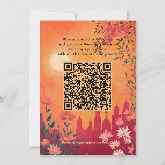 QR code Sunset Serenade bruiloft Save The Date (Achterkant)