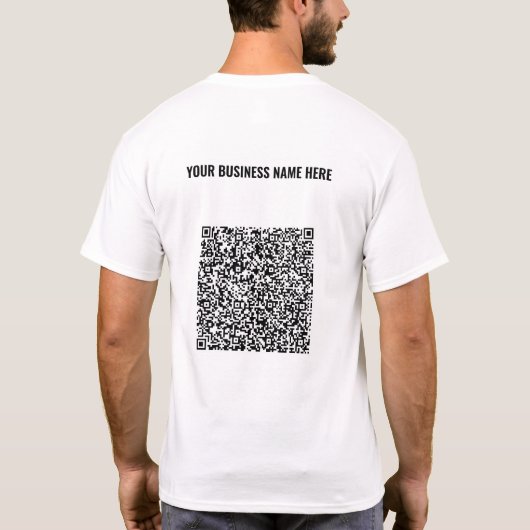 QR-code T-shirt en tekst zakelijk promotiegeschenk (Achterkant)