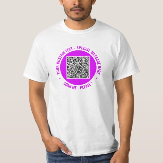 QR Code T-shirt met aangepaste tekst en uw kleuren (Voorkant)