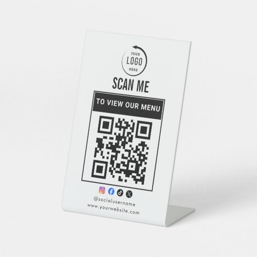 QR Code Tabletop Sign | Digital Menu pedestal sign Reclamebord Met Voetstuk (Voorkant)