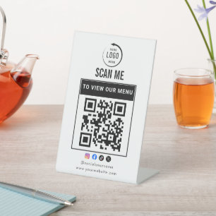 QR-code tafelbord   Digitale menukaart op een voet Reclamebord Met Voetstuk