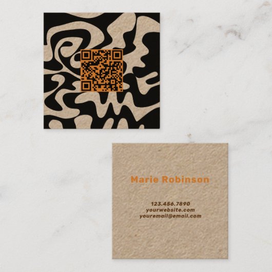 QR Code Tan Sinaasappel Bruin Retro Groovy Kraft Vierkante Visitekaartje (Voorkant / Achterkant)