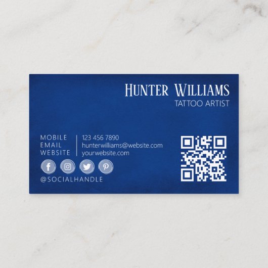 QR Code Tattoo Artiest Blauw Professioneel Visitekaartje (Achterkant)