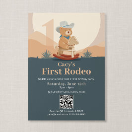 QR Code Teddy Bear Cowboy Eerste Rodeo Verjaardag Kaart