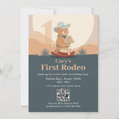 QR Code Teddy Bear Cowboy Eerste Rodeo Verjaardag Kaart (Voorkant)