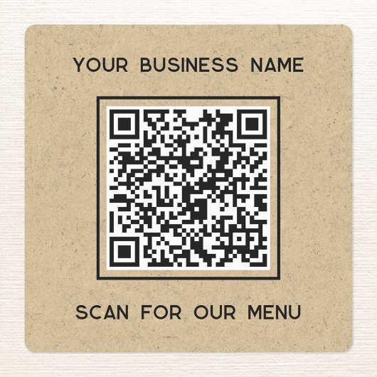 QR Code Tekst Business Scan voor Menu Bruin Papier Labels