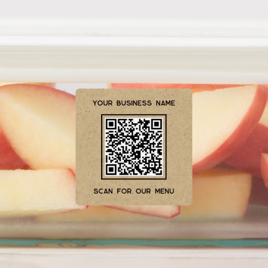 QR Code Tekst Business Scan voor Menu Bruin Papier Labels (Aangebracht)