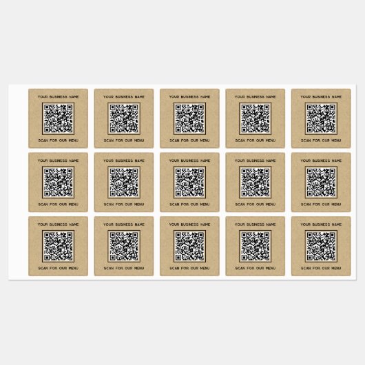 QR Code Tekst Business Scan voor Menu Bruin Papier Labels (Vel)