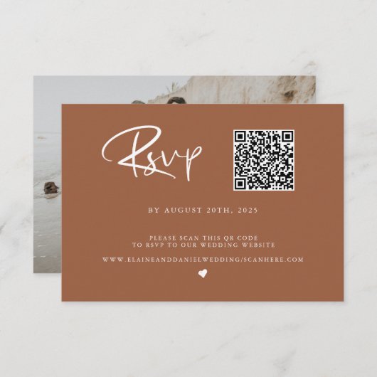 QR Code Terra Cotta Photo RSVP Card (Voorkant / Achterkant)