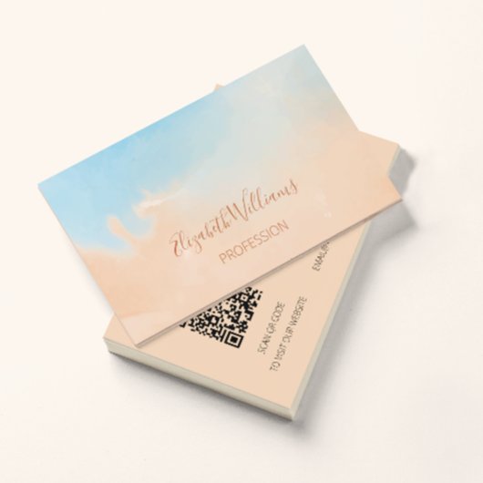 QR-code Terracotta Blau Watercolor Achtergrond Visitekaartje