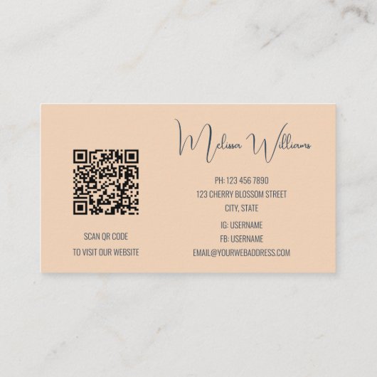 QR-code | Terracotta blauwe Waterverf achtergrond Visitekaartje (Achterkant)