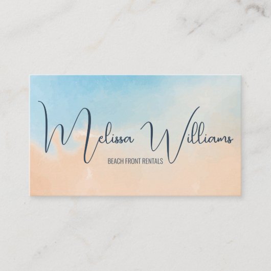 QR-code | Terracotta blauwe Waterverf achtergrond Visitekaartje (Voorkant)