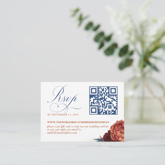 QR Code Terracotta Floral Wedding RSVP Enclosure C Informatiekaartje (Staand voorkant)