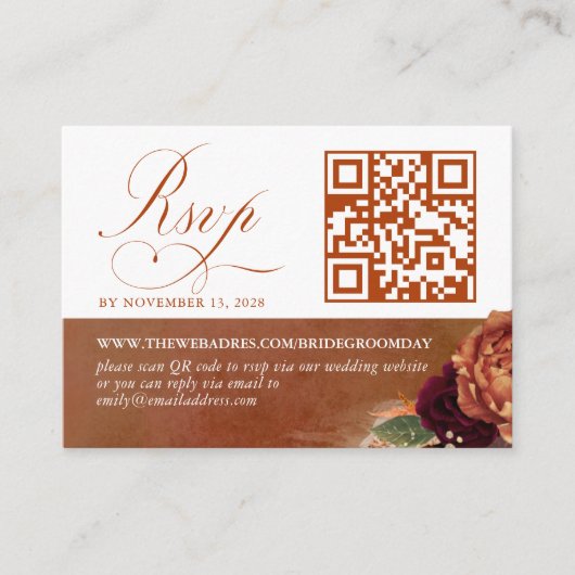 QR-code Terracotta Floral Wedding RSVP Informatiekaartje (Voorkant)