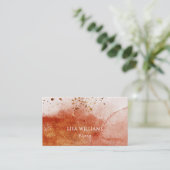 QR Code Terracotta Gold Watercolor Background Visitekaartje (Staand voorkant)