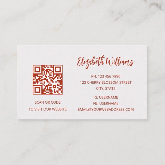 QR Code Terracotta Gold Waterverf Achtergrond Visitekaartje (Achterkant)