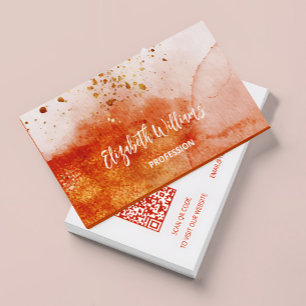 QR-code Terracotta Goud Watercolor Achtergrond Visitekaartje