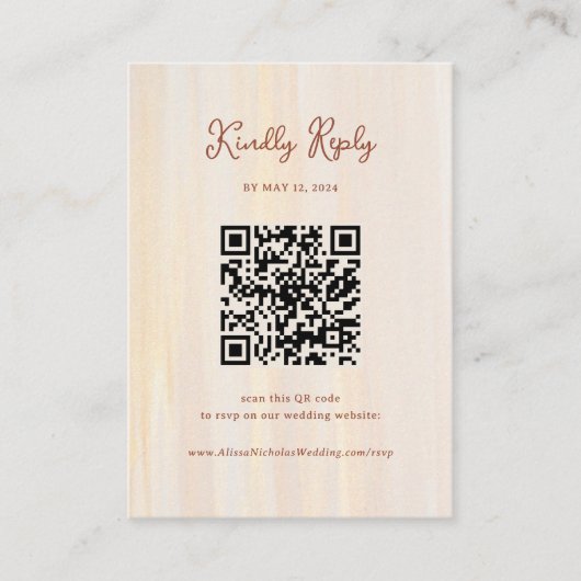 QR Code Terracotta Gouden Waterverf Bruiloft RSVP Informatiekaartje (Voorkant)