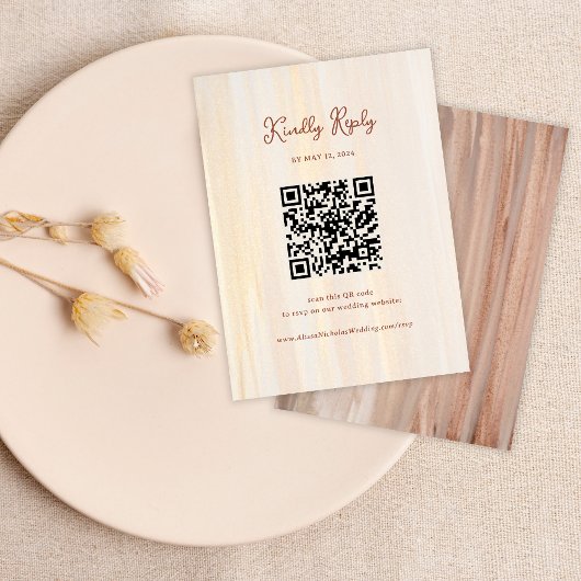 QR Code Terracotta Gouden Waterverf Bruiloft RSVP Informatiekaartje