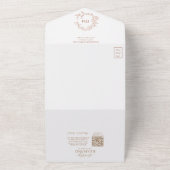 QR Code Terracotta Leafy Crest Monogram Weddenscha All In One Uitnodiging (Buitenkant)