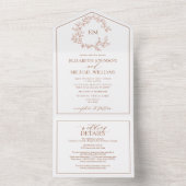 QR Code Terracotta Leafy Crest Monogram Weddenscha All In One Uitnodiging (Binnen)