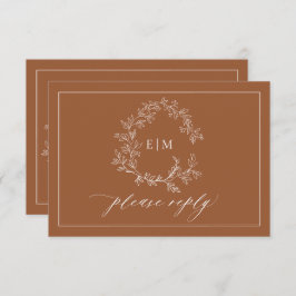 QR Code Terracotta Leafy Crest Monogram Weddenscha RSVP Kaartje