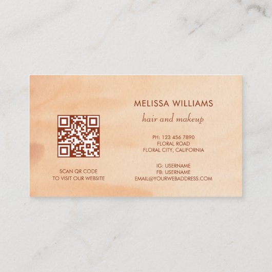 QR Code Terracotta Simple Watercolor Background Visitekaartje (Achterkant)