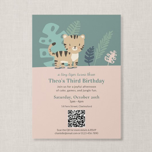 QR Code Tiny Tiger Zachte Jungle Kinderverjaardag Kaart