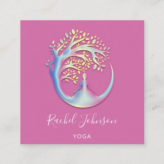 QR Code titel Yoga Classes School Instructor Logo Vierkante Visitekaartje (Voorkant)