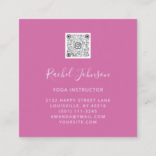 QR Code titel Yoga Classes School Instructor Logo Vierkante Visitekaartje (Achterkant)
