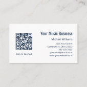QR code Treble Clef Navy Blauwe Muziek Lessen Visitekaartje (Achterkant)