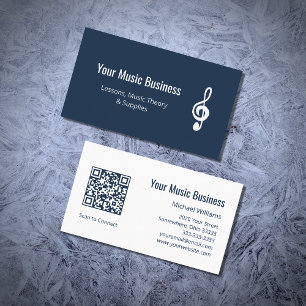 QR code Treble Clef Navy Blauwe Muziek Lessen Visitekaartje