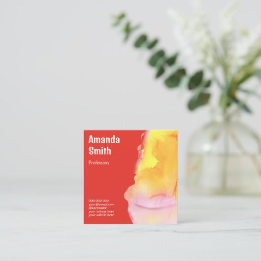 QR-code trendy abstracte waterverf cool Vierkante Visitekaartje (Staand voorkant)