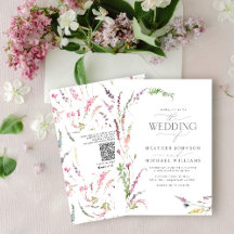 QR-code Trendy Elegant Wildflower Floral Wedding