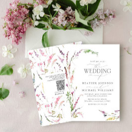 QR-code Trendy Elegant Wildflower Floral Wedding Kaart