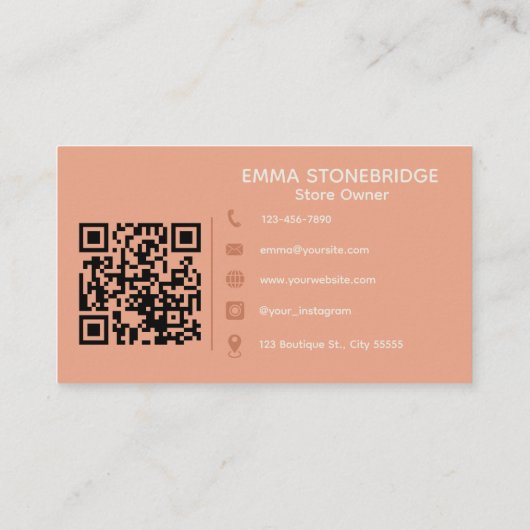 QR Code Trendy Peach Flower Minimal Boutique Visitekaartje (Achterkant)