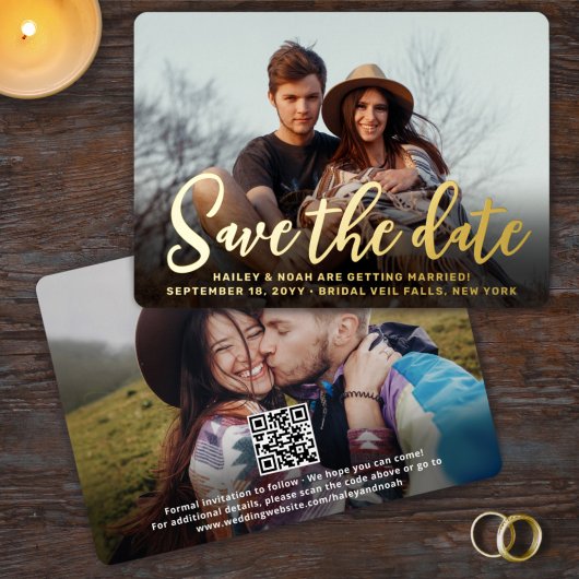 QR Code Trendy Script Trouwdatum Foto Folie Uitnodiging