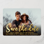 QR Code Trendy Script Trouwkaart Save the Date Fot Folie Uitnodiging (Voorkant)