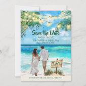 QR code Tropical Beach Bewaar de datum van bestemm Kaart (Voorkant)